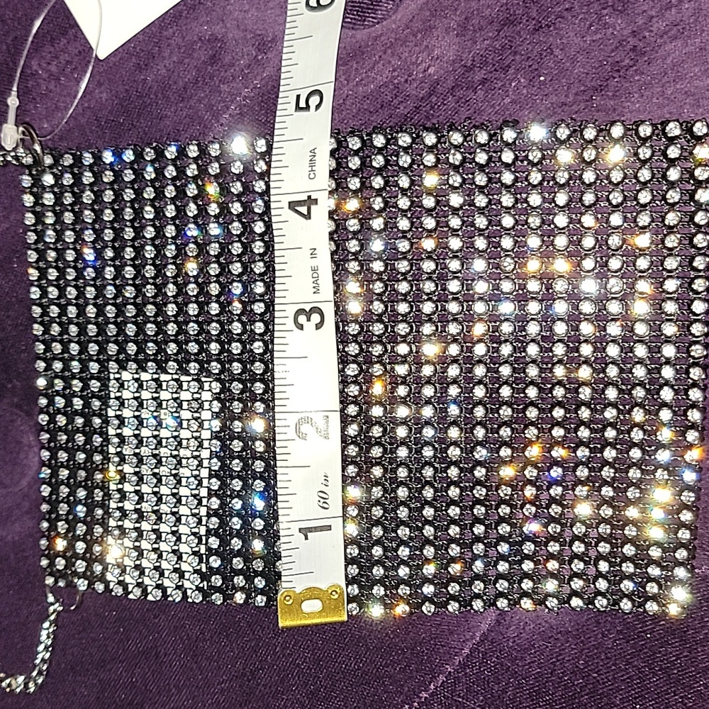 Crossbody Rhinestone Phone Satchel w/ Silver Tone Chain Strap - Picture 3 of 8